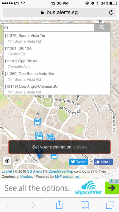 NextBus for SG: Search for Destination from Drop-down List